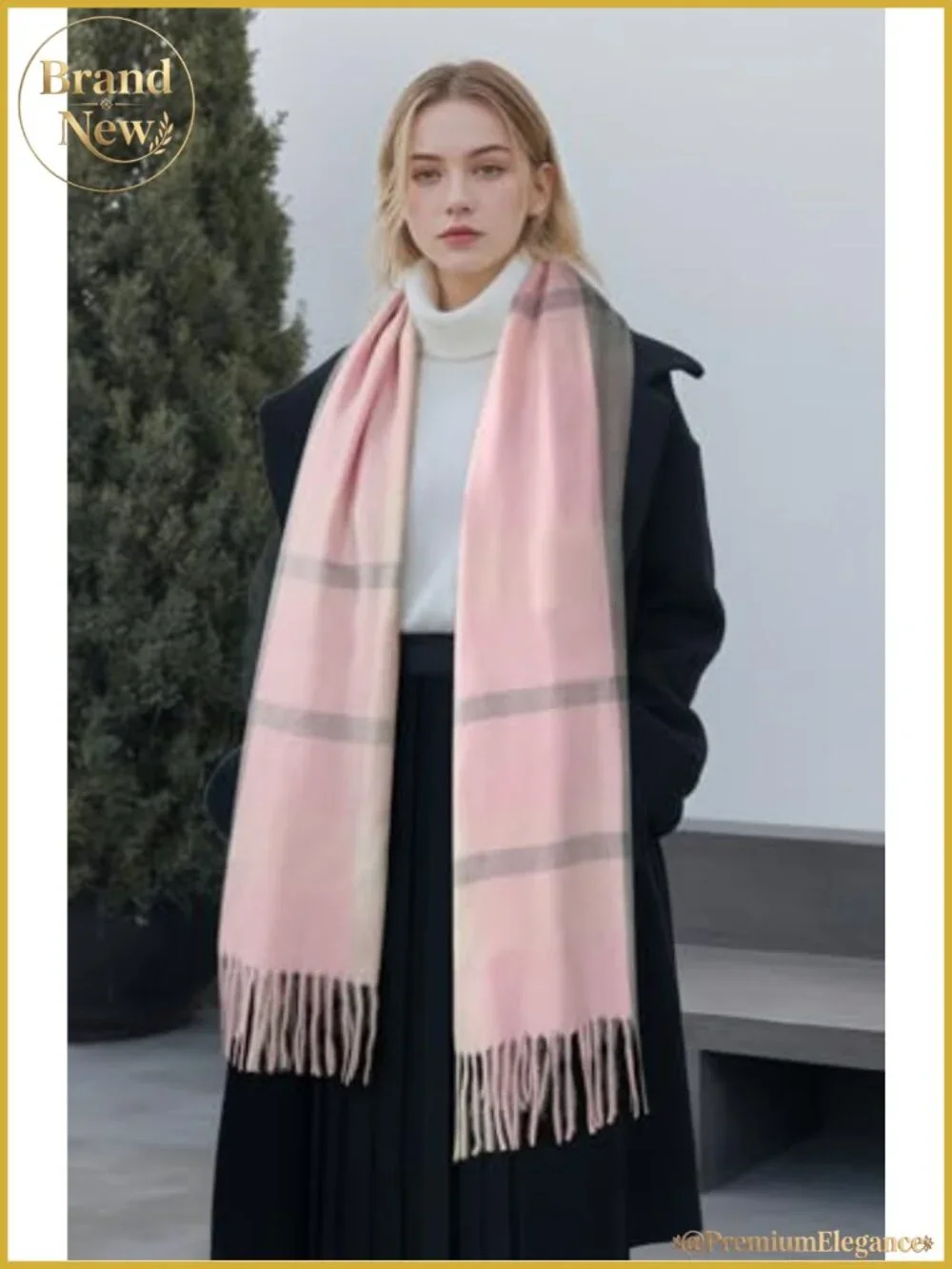 Oversized Plaid Blanket Scarf Acrylic Shawl Wrap with Tassels